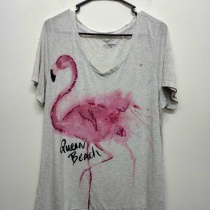 LANE BRYANT PINK AND GLITTER FLAMINGO BEACH QUEEN LIGHT WEIGHT TSHIRT SIZE 14/16
